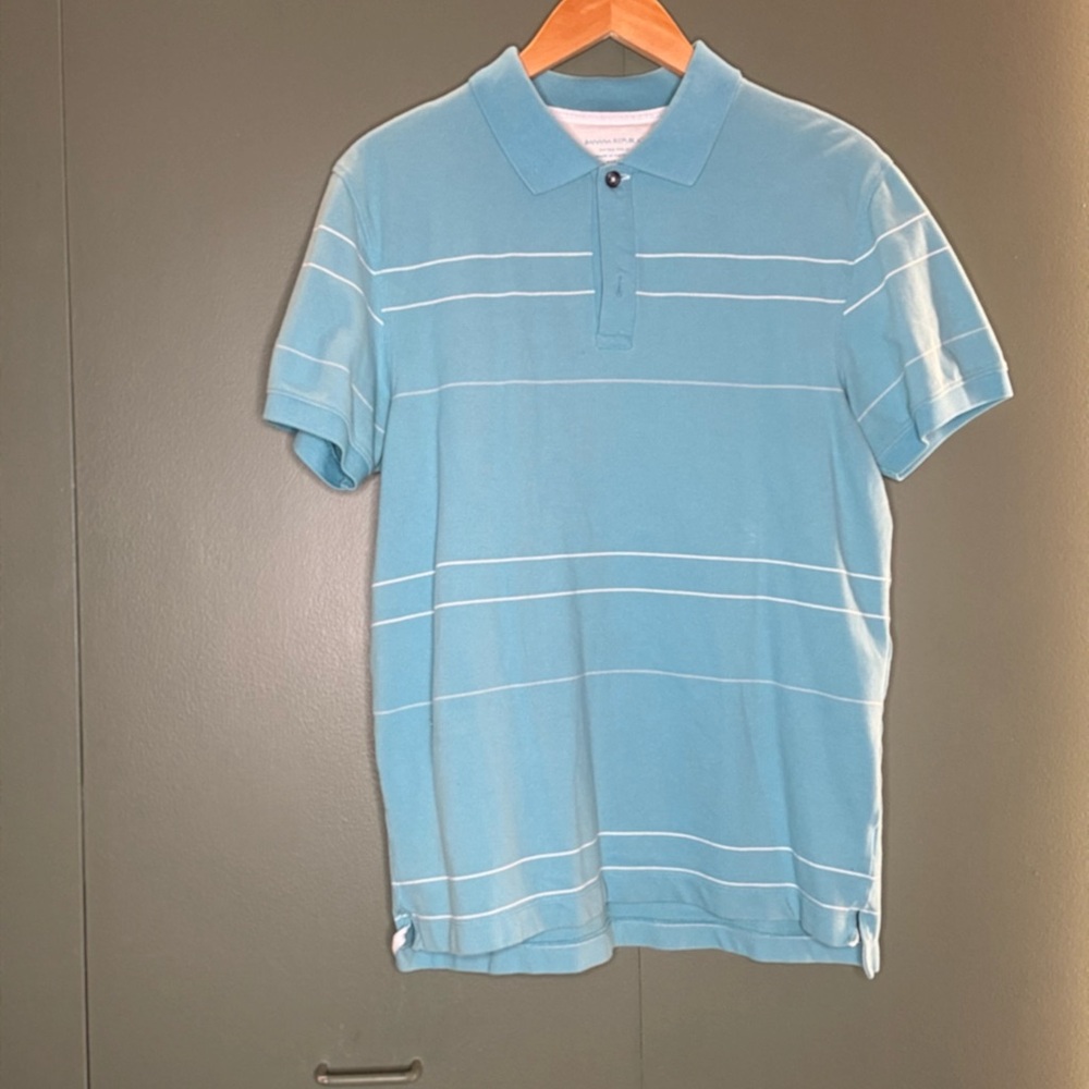 Banana Republic Blue and White Striped Polo Shirt